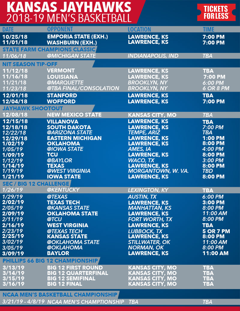 Printable Schedule – KU Basketball Schedule